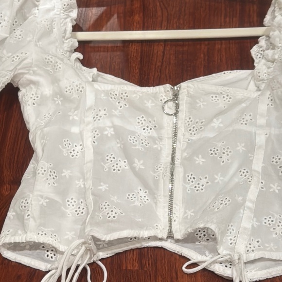 For Love And Lemons White Puff Sleeve Crop Blouse - Picture 5 of 5